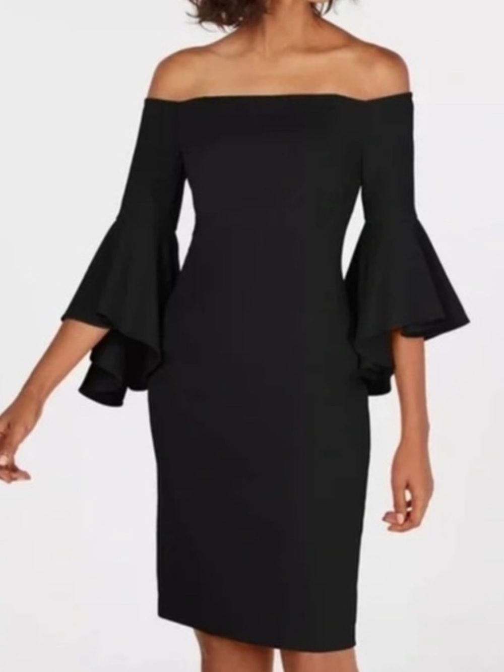 Calvin Klein Elegant Off-Shoulder Black Bell-Sleeve Dress